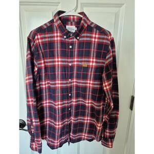 Women's Simply Southern Lg red blue white flannel long sleeve button up shirt